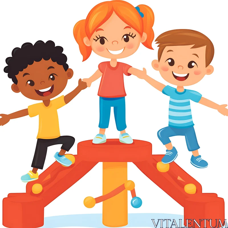 AI ART Children on Playground Cartoon Image