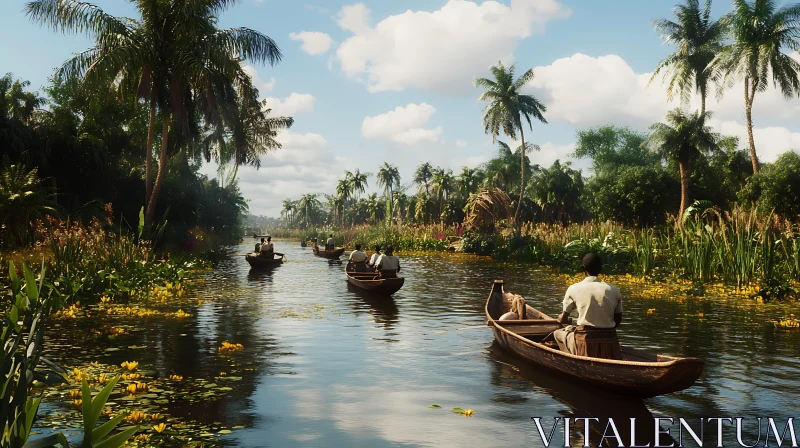 Boats on a Tropical River AI Image