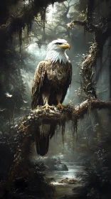 Eagle Perched in Enchanting Forest