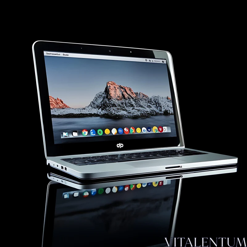 Sleek Laptop Displaying Mountain Scenery AI Image