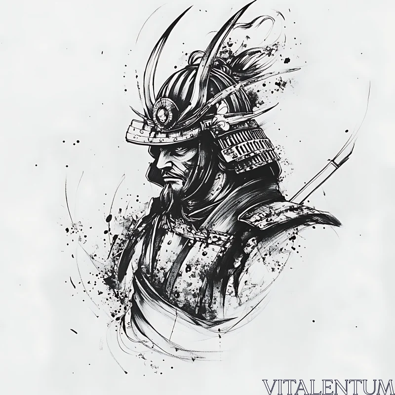 AI ART Monochrome Samurai Warrior Illustration