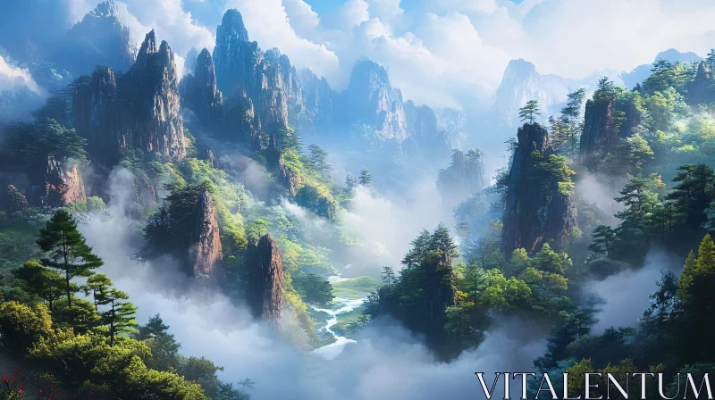 Enchanting Mountain Scenery AI Image