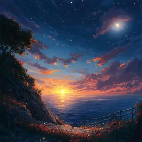 Ocean View at Sunset Twilight