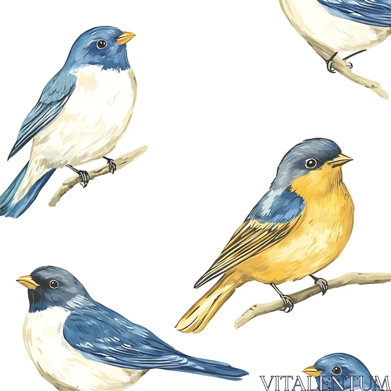 Charming Bird Illustration with Blue and Yellow Accents AI Image