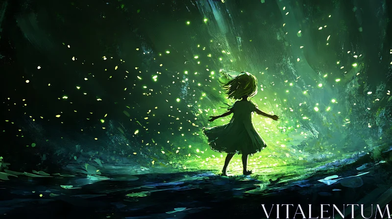 Girl and Fireflies AI Image