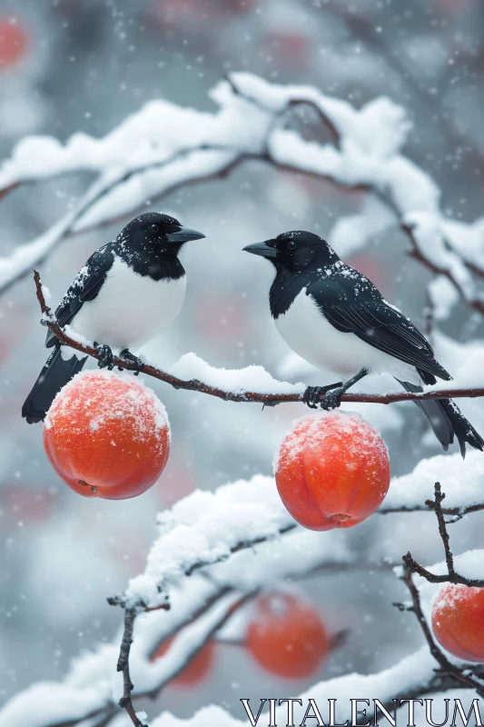 Winter Birds and Orange Fruits AI Image