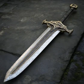 Detailed Silver Sword on Stone