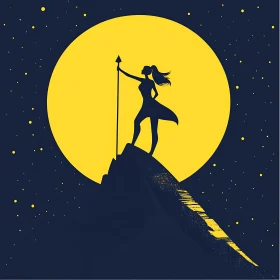 Moonlit Silhouette: Woman with Spear