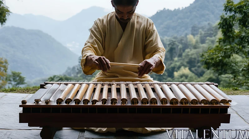 Bamboo Instrument Music in Mountain Landscape AI Image