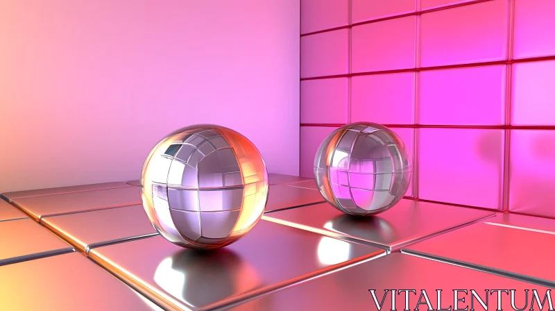 AI ART Pink Toned Spheres on Tiled Surface