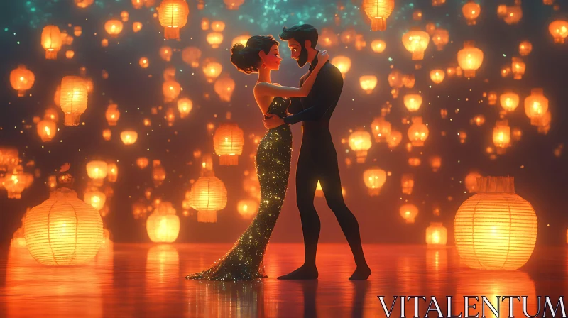 Lantern Lit Romance: A Dance of Love AI Image