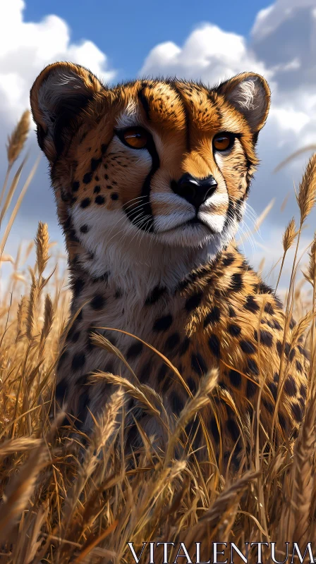 Cheetah Resting in Golden Grasses AI Image