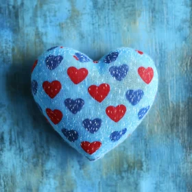 Fabric Heart with Red and Blue Hearts