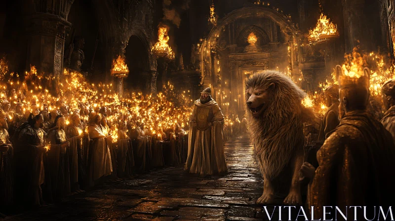 AI ART Procession with Lion and Candles