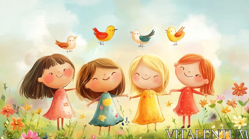 AI ART Children's Illustration of Friendship and Nature