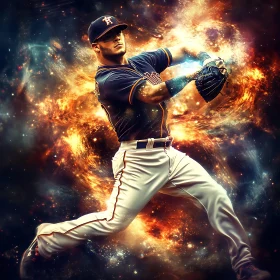 Athlete in Motion with Galaxy Background