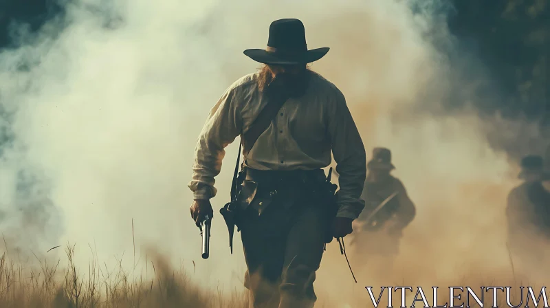 Man with Gun Walking Through Smoke AI Image