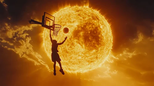 Silhouette Basketball Player with Sun Background