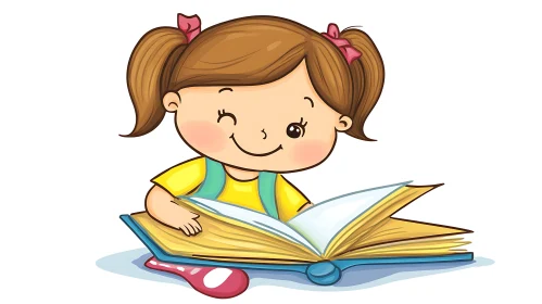 Cartoon Girl Enjoying a Book