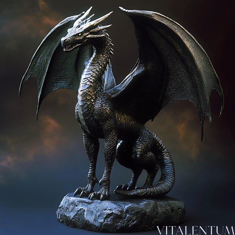 Dragon Perched on Stone Sculpture AI Image