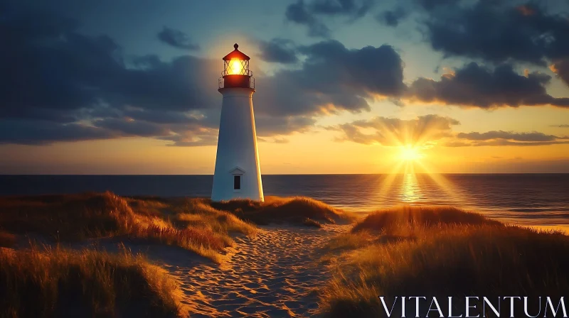 Coastal Lighthouse at Sunset AI Image