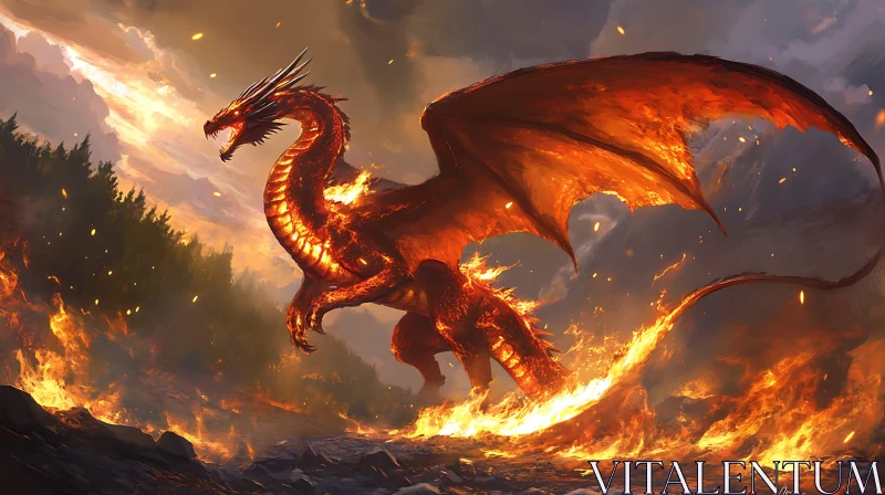 AI ART Dragon Ablaze: Mythical Fire Creature