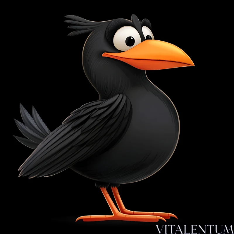 Whimsical Bird Illustration on Black Background AI Image