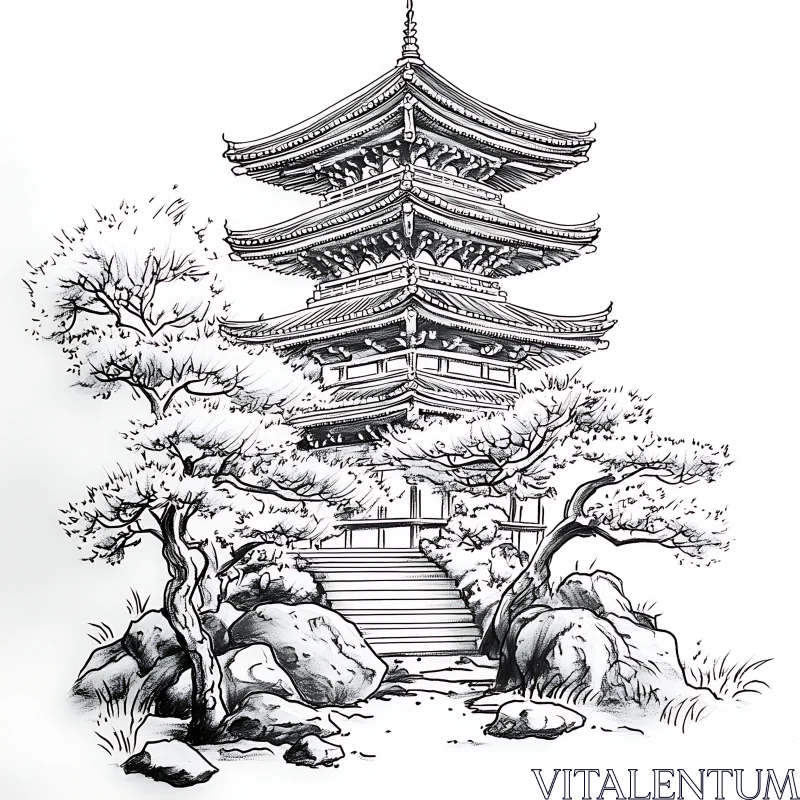 AI ART Detailed Pagoda Illustration