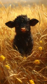 Young Calf in Sunlit Field