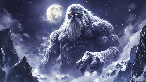 Mystical Yeti in Snowy Mountain Scene