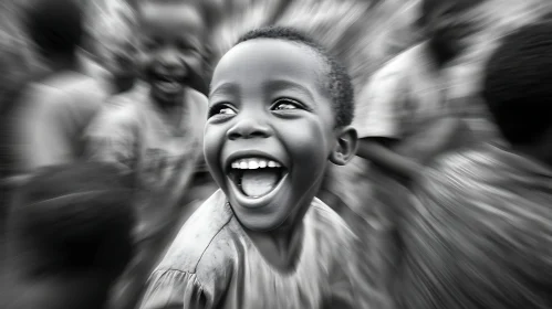 Monochrome Portrait of a Laughing Child