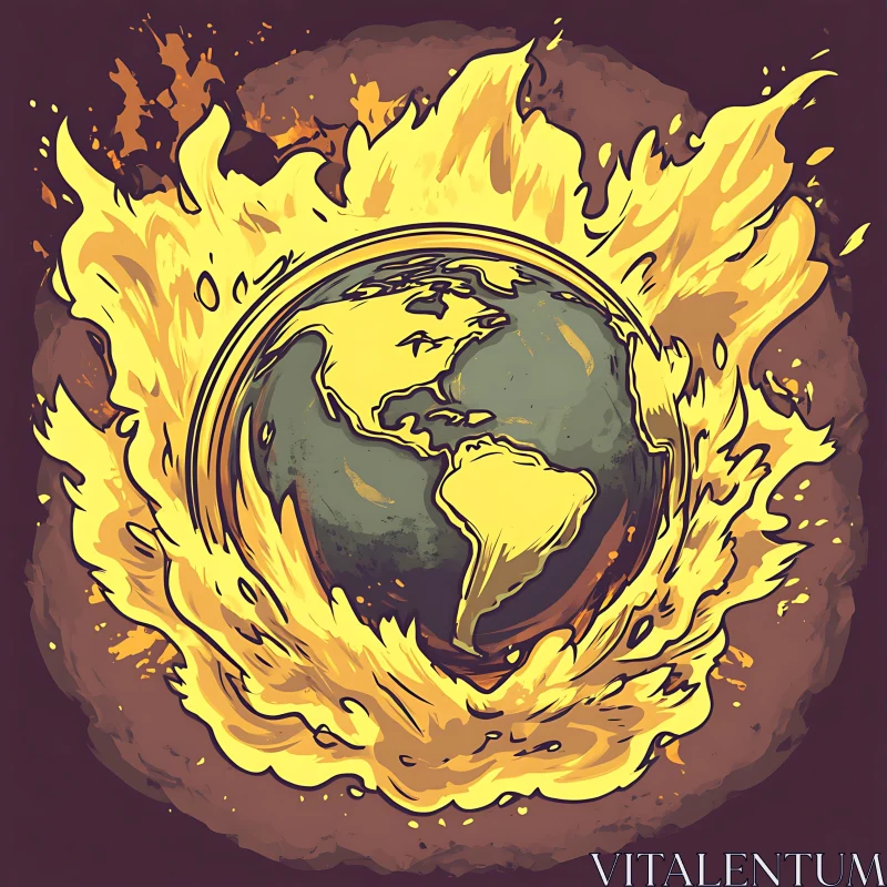 Earth Engulfed in Fire - Environmental Illustration AI Image