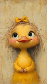 Cute Cartoon Duckling with Big Eyes