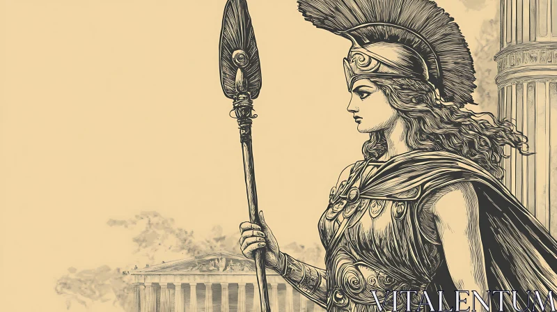 Illustration of Athena with Spear AI Image