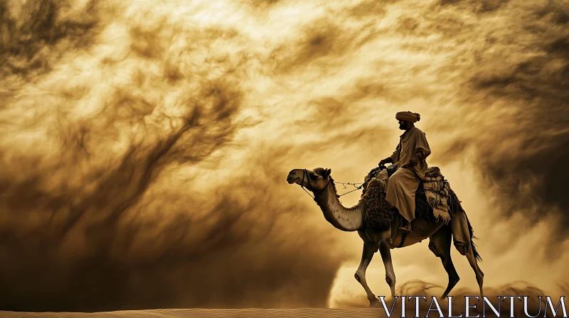 Desert Journey with Camel Rider AI Image