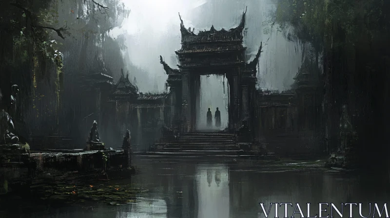 AI ART Misty Temple Reflection