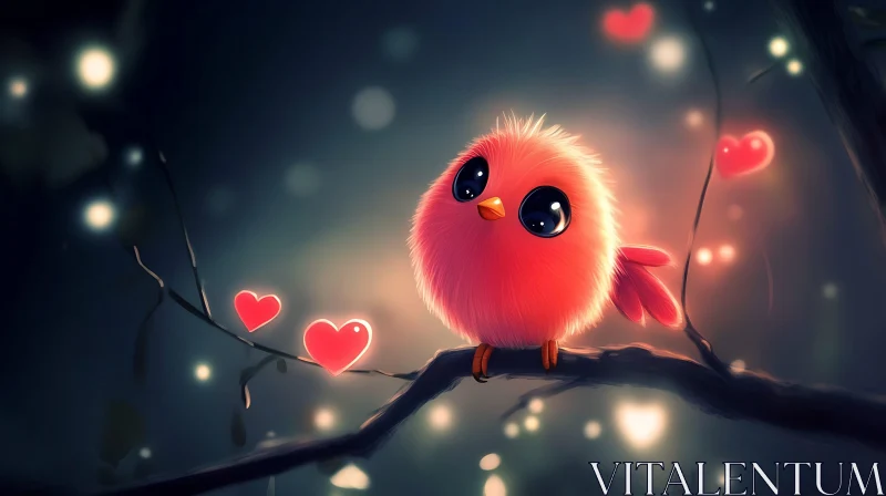 Pink Bird with Glowing Hearts AI Image