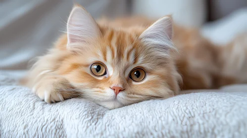 Charming Ginger Kitten on White Blanket