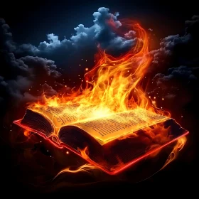 Book on Fire against Stormy Sky