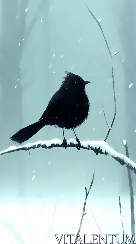 Silhouette of Bird in Winter Landscape AI Image