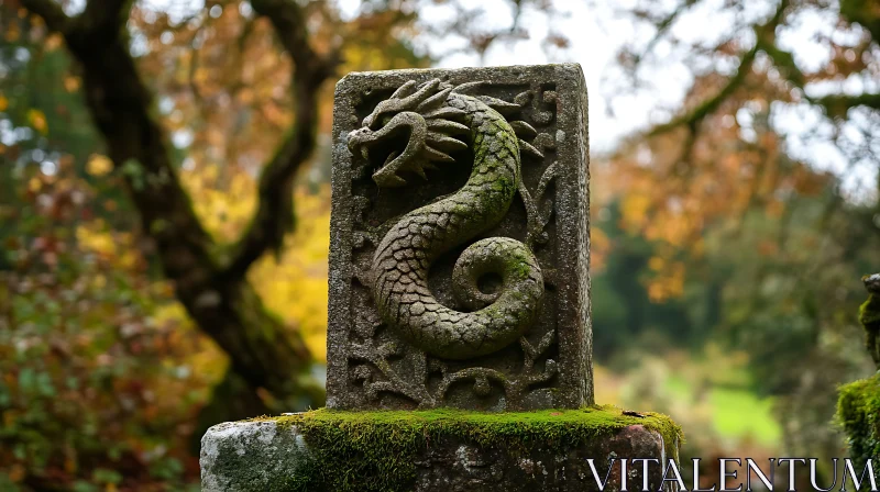 AI ART Moss Covered Dragon Sculpture