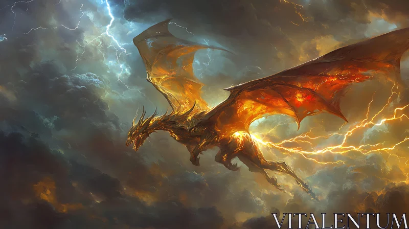 AI ART Dragon Soaring Through Lightning Storm