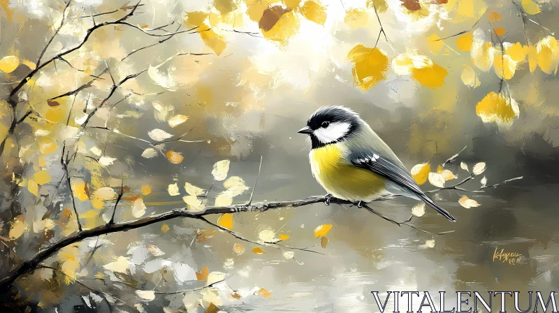 Colorful Bird in Autumn Setting AI Image