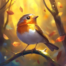Autumn Robin Perched on Tree Limb