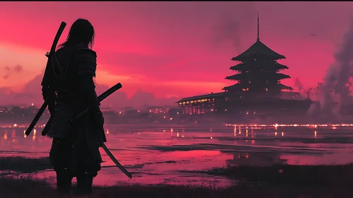 Lone Samurai at Sunset