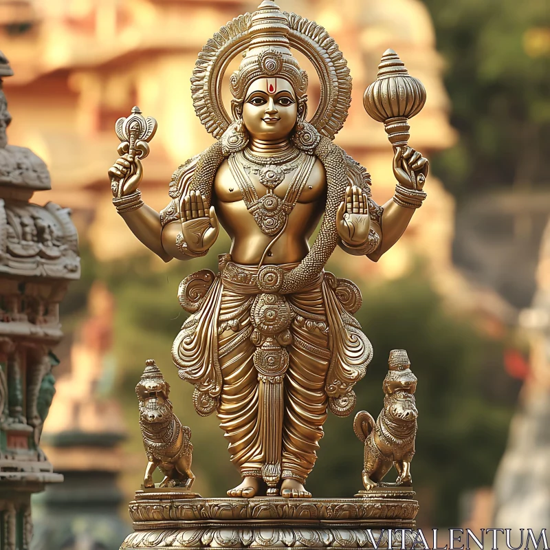 Ornate Gold Statue of a Hindu God AI Image