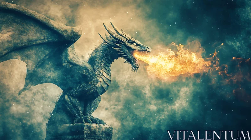 AI ART Fantasy Dragon Breathing Fire Digital Art