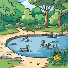 Tranquil Water Scene with Ducks and Trees