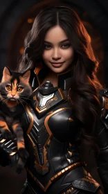 Charming Heroine with Cat Portraiture - Unreal Engine Style