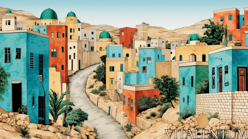 Colorful Old City Mural Illustration AI Image